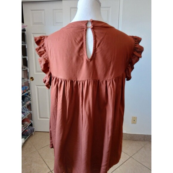 Lascana Woman’s blouse  Rust White Embroidery short flutter sleeves 6 Bohemian - Picture 3 of 14